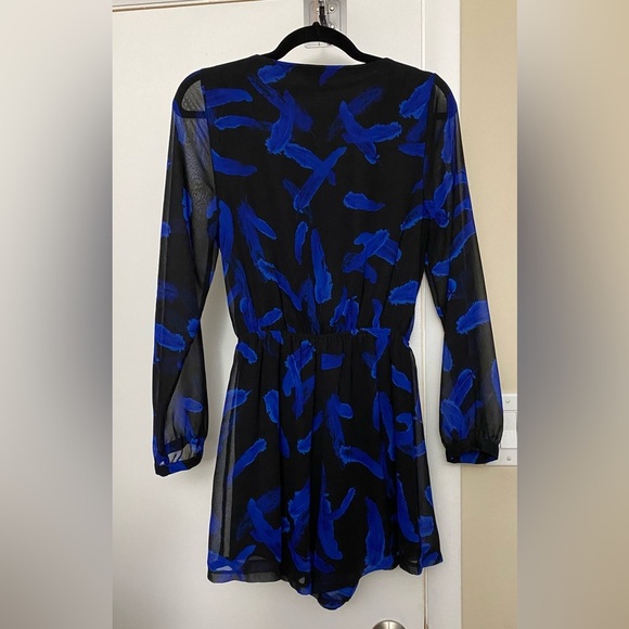 Express Black with Blue Feathers Romper Size XS - Picture 3 of 9